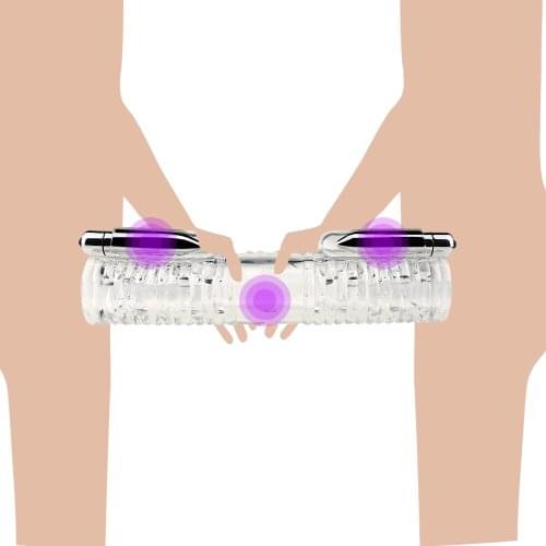 Male Silicone Double Stroker Penis Massager Penis Pump Vibrator Sex Toy for Gay Men Delay Lasting Trainer Enlargement Cock Pump