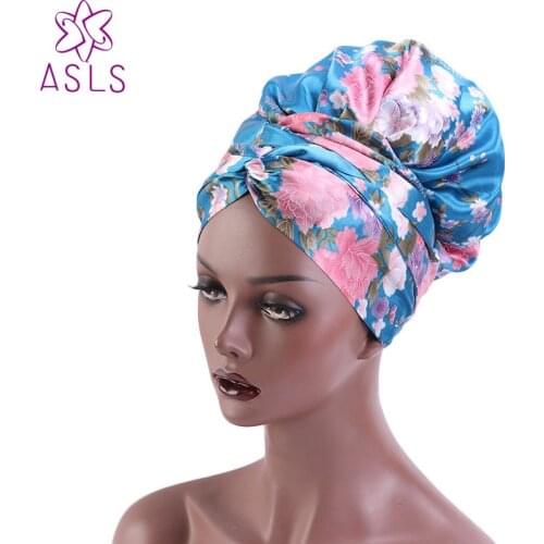 New Popular Print Satin Bonnet With Long Ribbon Wrap Double Layer For ladies Headwrap Head Cover Hat Hair accessories