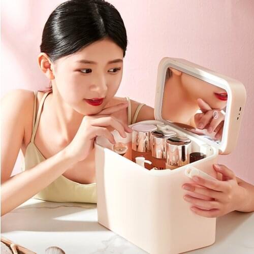 Makeup Organizer With Mirror LED Light Large Capacity Jewelry Rack Cosmetic Organizer Skincare Lipstick Cosmetic Storage Box