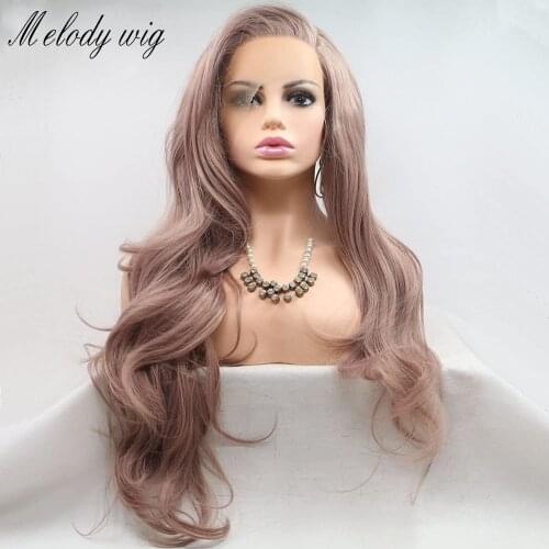 Melody Wig Long Body Wave Ash Pink Color 13*3 Lace Front Synthetic Wig Heat Resistant Fiber for Women Cosplay Everyday Wig
