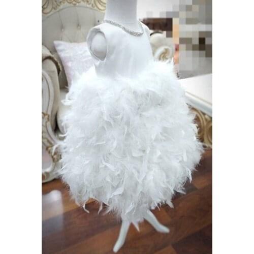 Pure White Girls Feather Princess Birthday Party Dresses Girls Feather Girls Celebrity Dresses Communication Dresses Real Photos