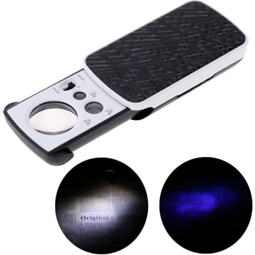 50pcs/lot Portable Slide Out Loupe UV Light Money Detector Pocket LED Magnifying Glass 30X 60X 90X Tweeze 3 Lens