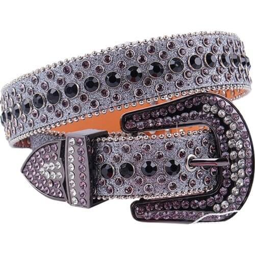 Gray Diamond Belt Waistband Western Man Cowboy Bling Crystal Studded Belts Rhinestone Cowgirl Belt Buckle Ceinture Femme Luxe