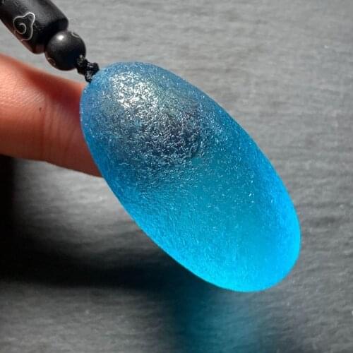 Korla Natural Czech Sea Blue Meteorite Impact Glass Raw Stone Crystal Energy Stone Pendant