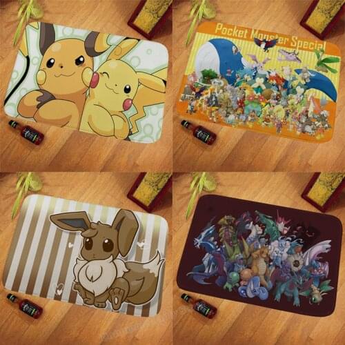 Pokemon Anti-slip Flannel Mats Anime Pikachu Door Mat 3D Cartoon Printed Floor Mat Washable Kitchen Bathroom Rug Christmas Gift