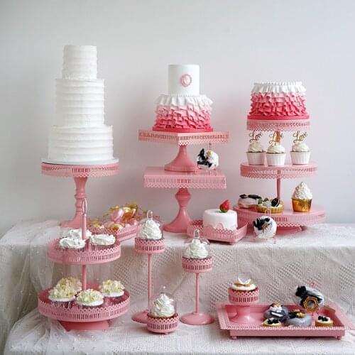 Pink Color Wedding Cake Stands Princess Girl Birthday Party Decoration Cupcake Cake Display Tray Plates Donuts Candy Tableware