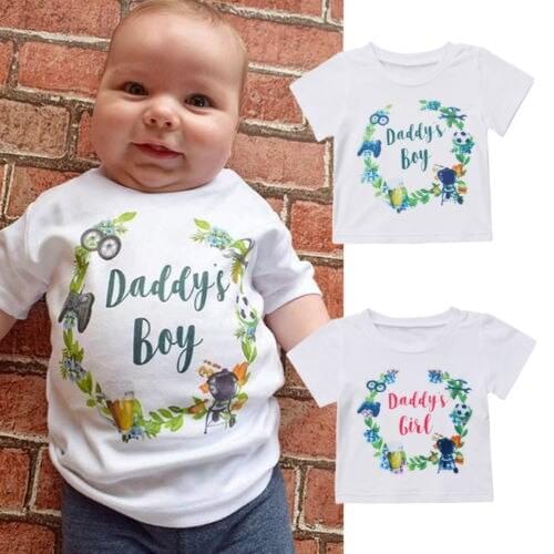 Newborn Infant Shirt Tops Daddys Boy Girl Baby Sister Floral T-shirt Clothes Size 0-2T