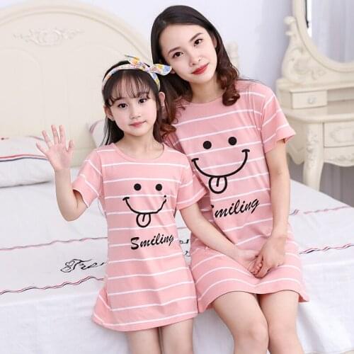 Mom And Me Tshirt Cotton For Women Pajamas Girls Night Skirt Mother Daughter Dress Family Matching Clothes Kids Sleepwear