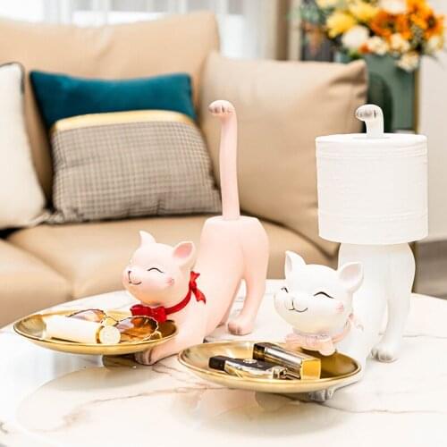 Nordic Style Resin Cat Sculpture Ornaments Living Room Porch TV Cabinet Animal Statue Storage Crafts Home Decoration Accessories