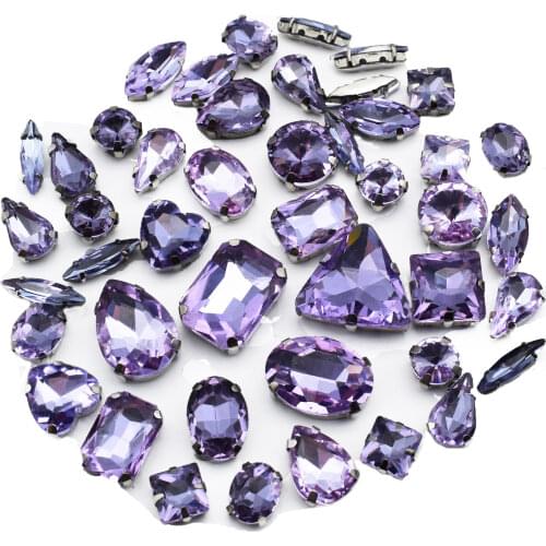 Hot Sale Light Purple Mix Shape Glass Flatback Crystal Sew on Rhinestones For DIY Dress Decoration