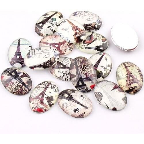 Oval Eiffel Tower 16pcs Glass Cabochon 18x25mm Flatback Dome Cabochon Embellishments Base Setting DIY Accessories Jewelry