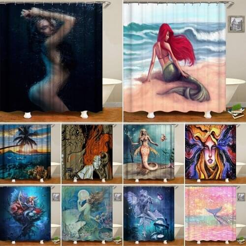 Waterproof Shower Curtain for Bathroom Sexy Girl Mermaid Print Bathtub Curtains Fabric Polyester Bath Curtain with 12 Hooks