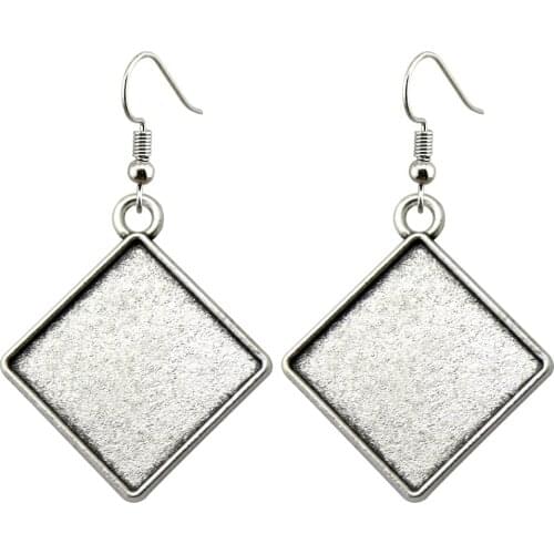 WYSIWYG 5pairs 20mm Square Simple Style Cameo Setting Cabochon Earring Hooks Earring Cabochon Setting Jewelry Findings