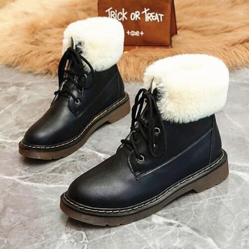 Women Boots PU Leather Ankle Boots For Women Comfortable Flats Platform Winter Women Shoes 2020 Warm Plush Fashion Martin Boots