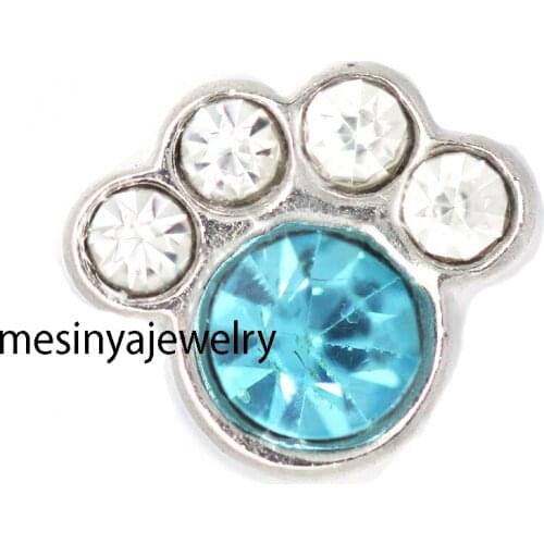 10pcs New Arrival Blue Zircon Crystal Dog Paw Custom Floating Charms For Glass Locket