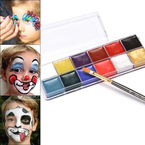 12 Colors Face Body Painting Oil Safe Kids Flash Tattoo Painting Art Halloween Party Makeup Fancy Dress Beauty Palette