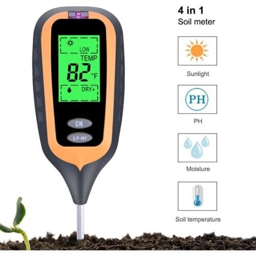 4 IN 1 Digital Soil Moisture Meter PH Meter Temperature Sunlight Tester