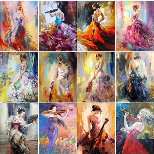 5D Diamond Painting Violin Woman Full Square Diamond Embroidery Abstract Portrait Rhinestones Mosaic Hobby Art