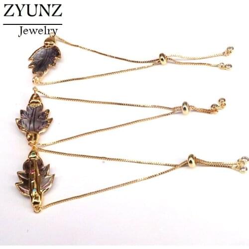 6PCS, Gold Color Charm Carved Shell Leaf Connector Bracelets, Nature Shell Bracelets For Women Girl Jewelry