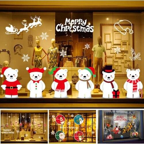 6pcs/lot Christmas Ornaments Static Sticker Window Dressing Carton Santa Claus Elk No Glue Festival Dec For Party Decoration