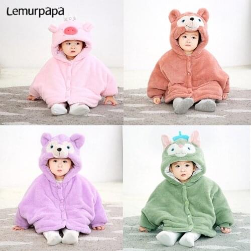 Twins Baby Clothes Romper Infant Winter Cloak Newborn Rompers Cute Bear Pig Cat Flannel Baby Costume Soft Warm Outfit ropa bebe