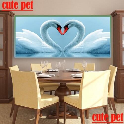 Large 5D Full round Diamond Loving swan Embroidery Diy Diamond Painting CrossStitch Square Diamond Mosaic Sets Home Wall Decor