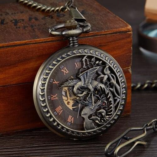 2019 New Luxury Phoenix Skeleton Mechanical Pocket Watch Men Woman Antique Necklace Pocket & Fob Watches Chain Male Clock