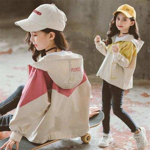 Kids Girl Windbreaker 2021 Spring Hooded Patchwork Waterproof Baby Jackets For Girls Child Girl Coat Children Outerwear 3-12Y