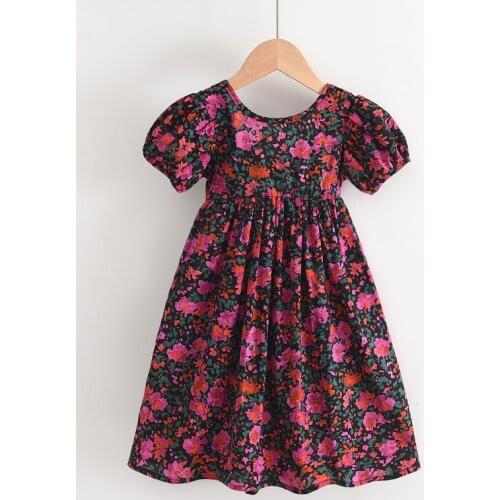 Flower Girl Dresses 2021 summer girl short-sleeved full-print floral print dress 3-8 years