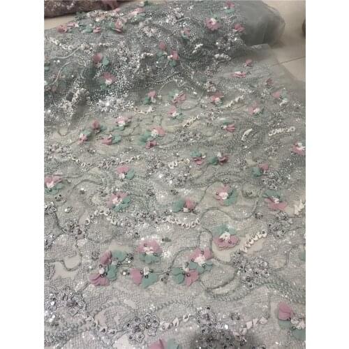 French beaded tulle Lace Fabric for wedding dress beads sequins SYJ-218688 african lace embroidered applique