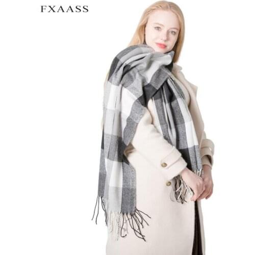 FXAASS New Autumn Winter Plaid Scarf for Ladies Shawl Fashion Women Tassel Cashmere Couple College Scarves Wholesale Pashmina