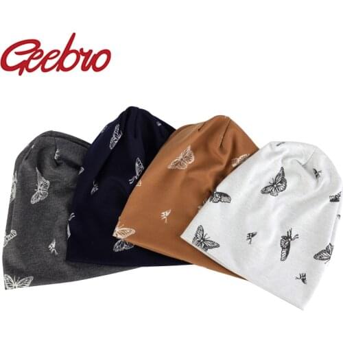Geebro Women Multi-color Vogue Butterfly Cotton Beanie Hats High Quality design Warm Stretch Knit ladies Bonnet Slouch Caps