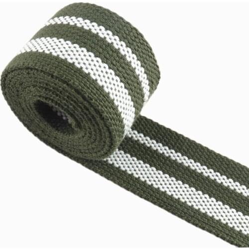 Cotton green striped 1.5" heavy weight webbing Polyester webbing Nylon Strap for Belt Dog Collar handbag backpack accessories