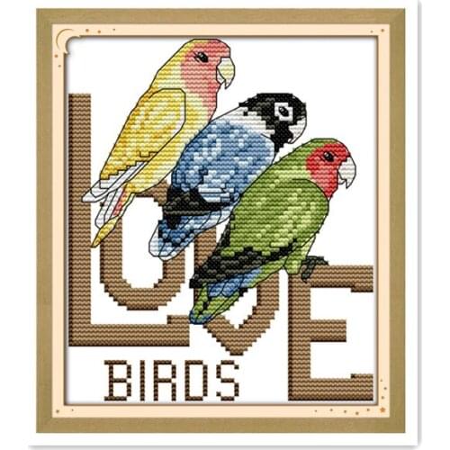 Joy Sunday Cross Stitch 11CT 14CT Printed Cloth Animal Pattern, Three Parrots Small Size Handmade Embroidery Needlework Painting