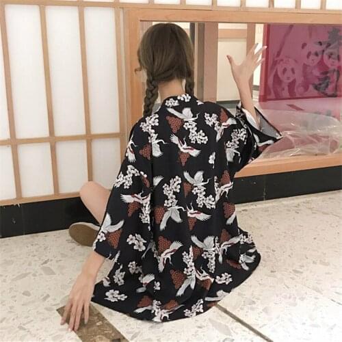 New Japanese Woman Kimono Retro Loose Harajuku Yukata Crane Printing Fashion Personality Coat Improved Sun Protection Clothes