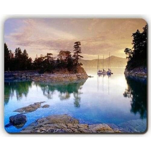 Mouse pad,Lake Coast Stones Sailing Vessels Evening,Game Office Mousepad