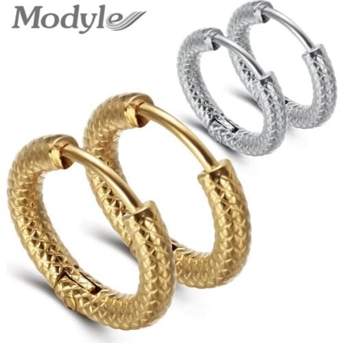 Modyle Fashion Two Colors Stainless Steel Hoop Earrings Stripes Huggie Earrings Circle Fashion Earrings for Women Girls Jewelry