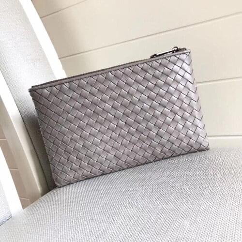 100% Sheep Leather Mens Wallet And Handbag Handmade Fabric Soft Leather Clutch Large Capacity Mens Shoulder Ladies Hand Bags