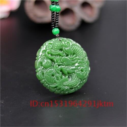 Green Natural Jewelry Lucky Jadeite Money Men Jade Women Amulet Necklace Charm Carved Dragon Pendant Fashion for Chinese Gifts