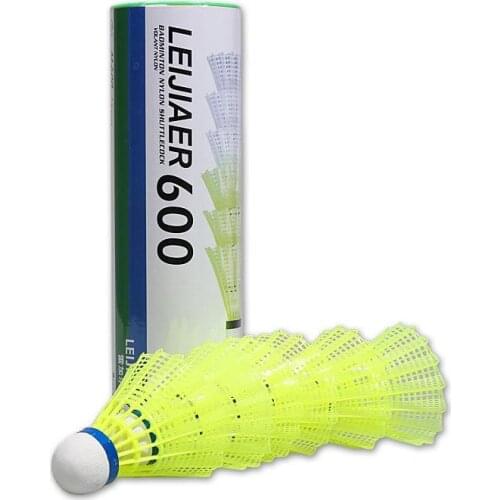 6Pcs/set Natural Cork Game Badminton 600 Indoor/outdoor Resistant Nylon Badminton Drum Yellow