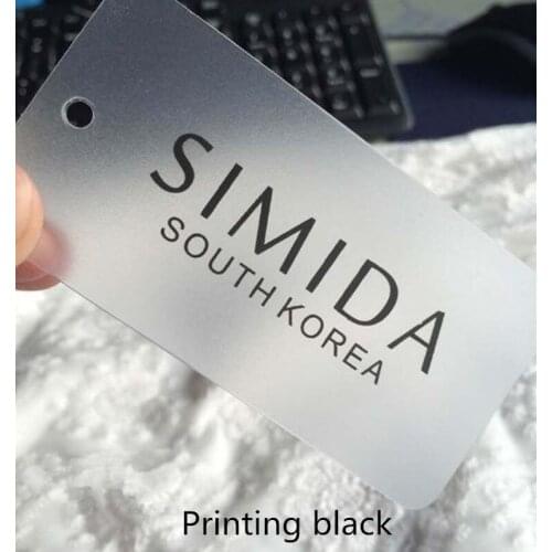 New fashion customized transparent PVC cardboards, high grade clear PVC clothes tags, hot black golding stamping tags
