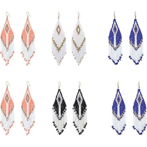 New fashion earrings, ladies' rice beads tassel earrings accessories, handmade alloy jewelry, gifts, jewelry