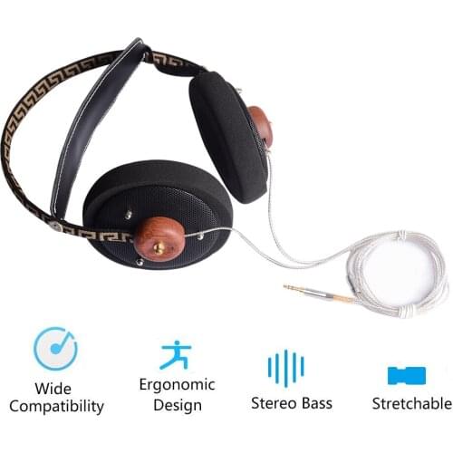 OKCSC Wooden 57mm Speaker Open Voice Over-ear HiFi Stereo Headphone Monitor Headset with 3.5mm Silver Plated Cables