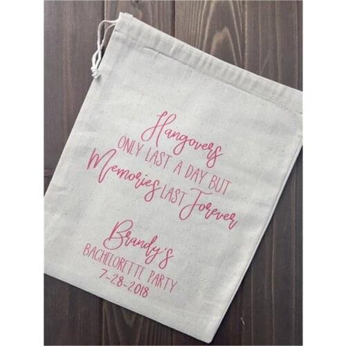 Custom bachelorette Survival Kit bag Hangovers Only Last a Day, Memories Last Forever birthday gift bags bridal hangovers bags