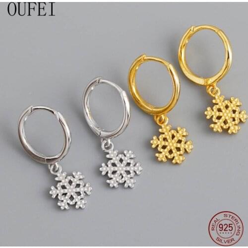OUFEI 100% 925 Sterling Silver Earrings Hoop Romantic Snowflake Delicate Earrings Fashion Women Jewelry Accessories EH1016