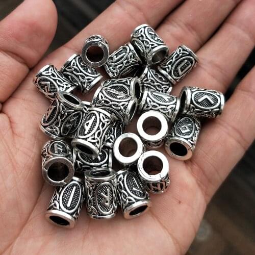 1pc Viking Runes Beads Charms Odal Futhark Rune Hair Braid Beard Dreadlock Beads Tube Pendant for DIY Necklace Jewelry Making