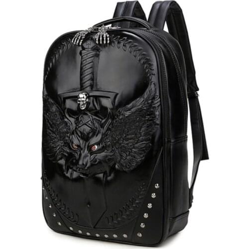 3D Wolf PU Leather Backpack Unisex Backpack Waterproof Men Women School Bags