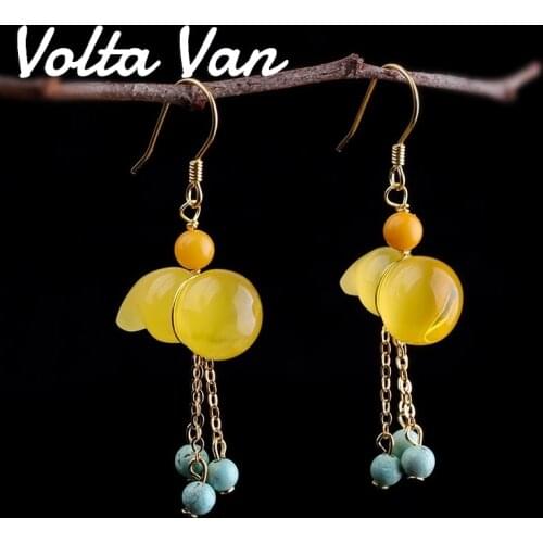 Volta Van Jade Drop Earrings 925 Sterling Silver Pendientes Plata Gourd Fine Jewelry 2021 New Trendy Elegant Fashion Earrings
