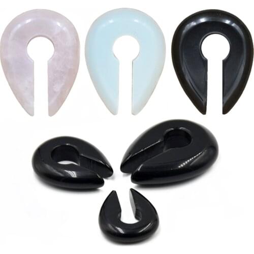 Showlove-1 Pair Opal Stone Keyhole Pink Crystal Ear Gauges Weight Hanger Black Ear Tunnel Expander Plugs Body Piercing Jewelry