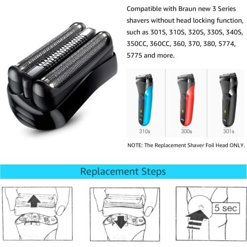 Replacement Shaver Foil Head Part Cutter Compatible with Braun Razor Blade 21B 3 Series 300S 310S